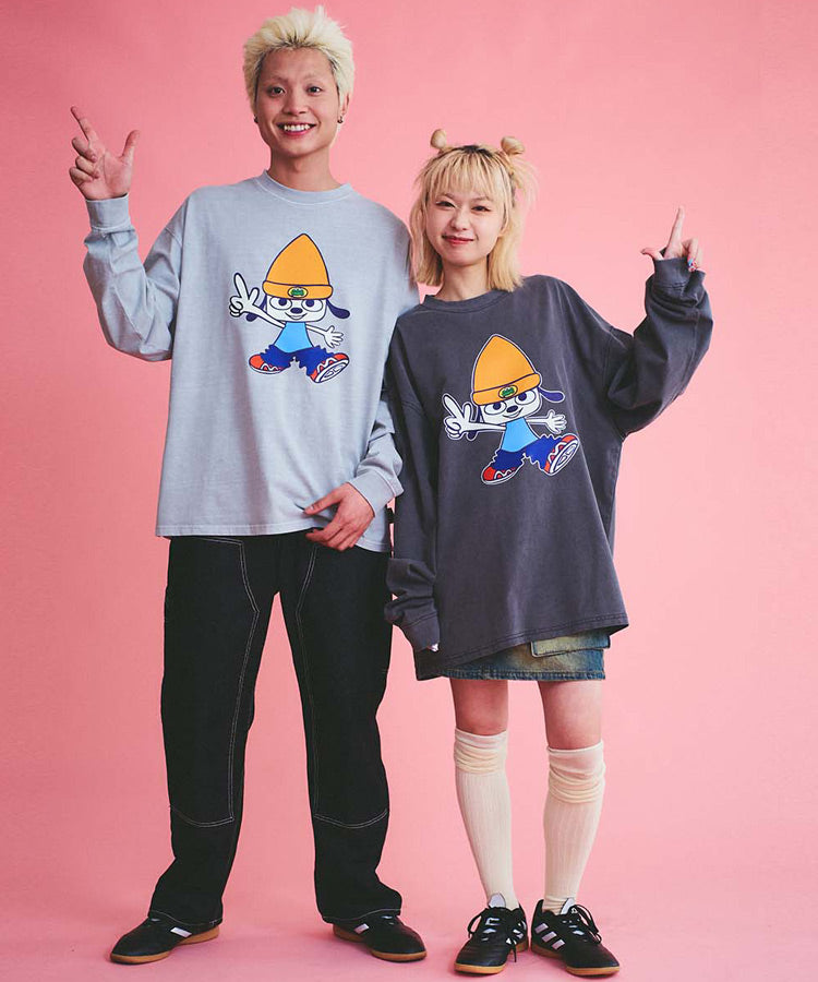 ピースサインパラッパロゴプリントピグメント加工ロンTEE