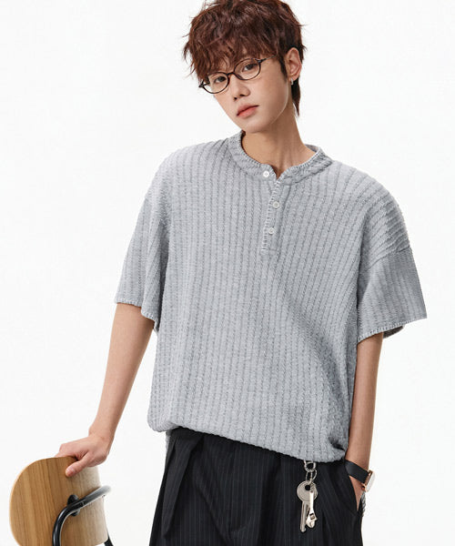 ハンドステッチヘンリーネックTシャツ / 15857
