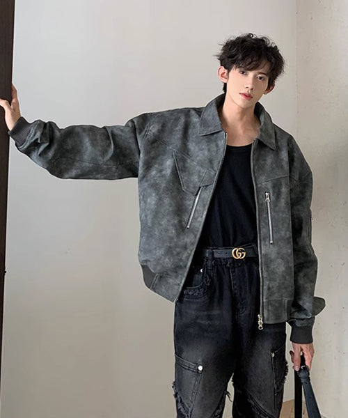 ジップデザインフェイクレザーブルゾン / 16327