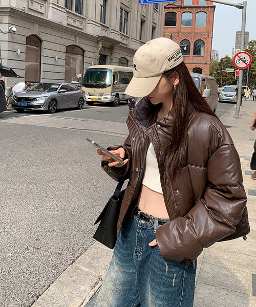 フェイクレザーショートダウンジャケット / 15338