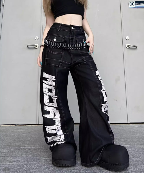 ワイドシルエットペイントロゴデニムパンツ / 15562