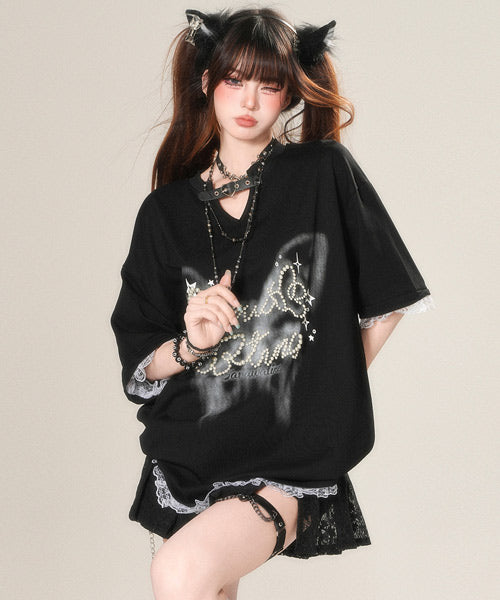 パールロゴレースレイヤード風Tシャツ / 15721