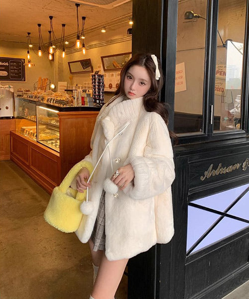 スタンドカラーフェイクファーコート / 15411