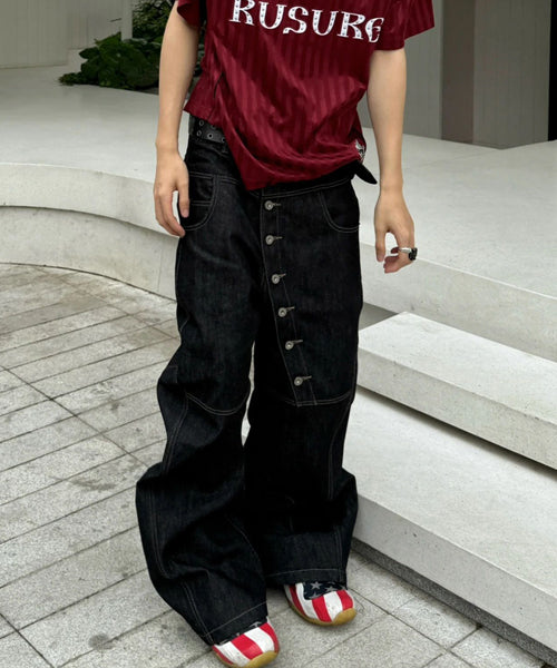 アシンメトリーボタンデニムパンツ / 15583