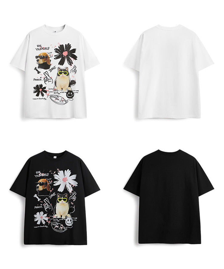 手書き風アニマルプリントTシャツ