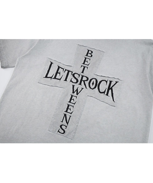 クロス刺繍ロゴユーズド加工Tシャツ / 15809