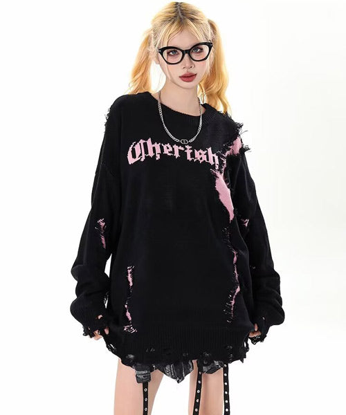 ダメージ加工ロゴニット / 15402