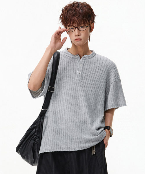 ハンドステッチヘンリーネックTシャツ / 15857