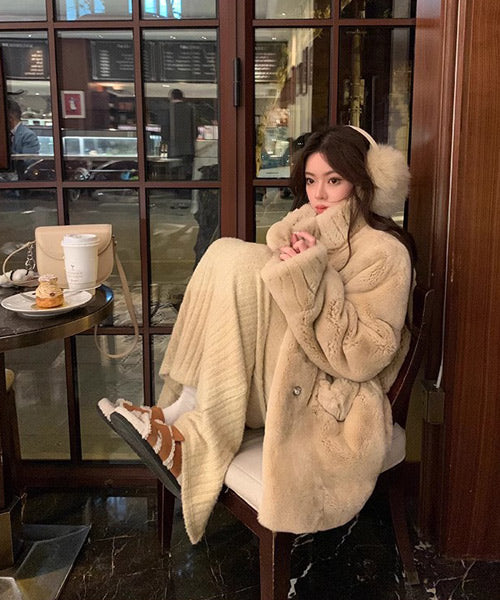 スタンドカラーフェイクファーコート / 15411