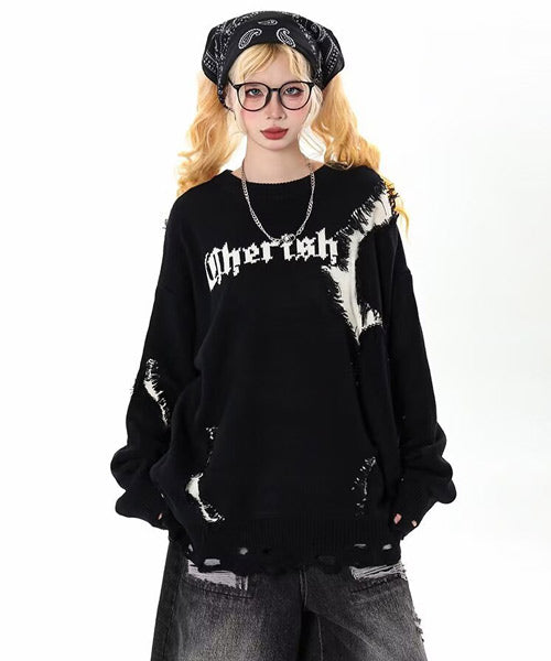 ダメージ加工ロゴニット / 15402