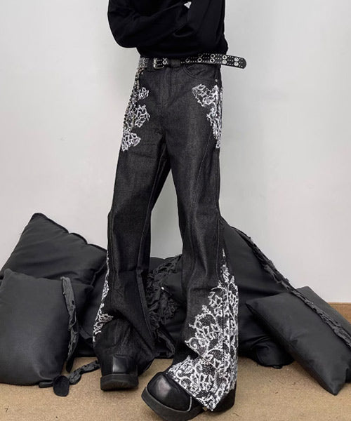 レース柄フレアデニムパンツ / 15669