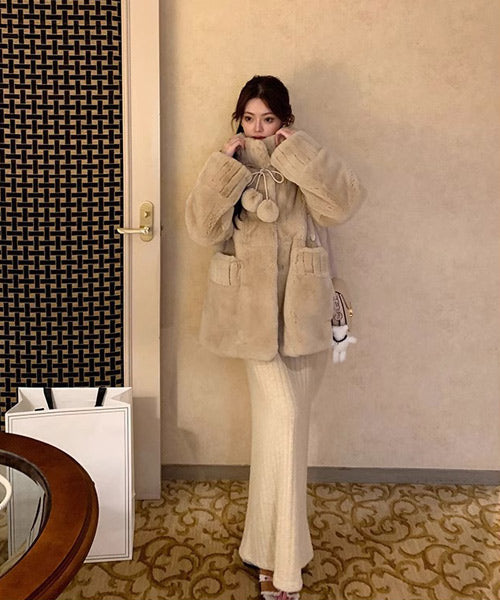 スタンドカラーフェイクファーコート / 15411