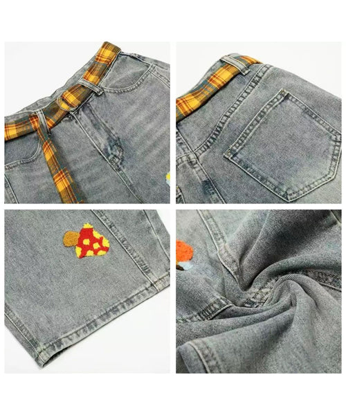 きのこ刺繍デニムパンツ / 16424