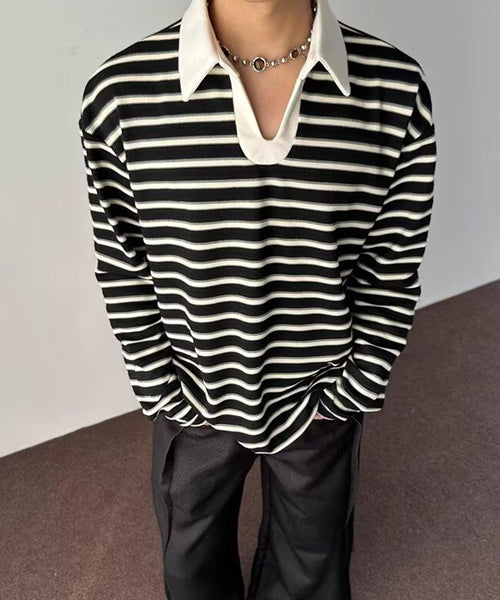 ボーダー柄長袖ポロシャツ / 15746