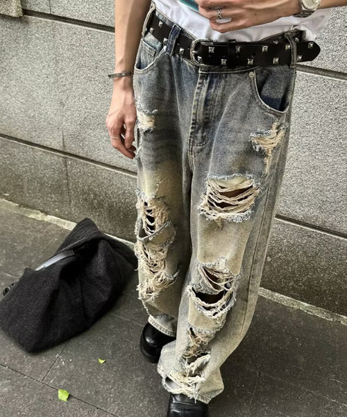 ダメージ加工ワイドデニムパンツ / 15744
