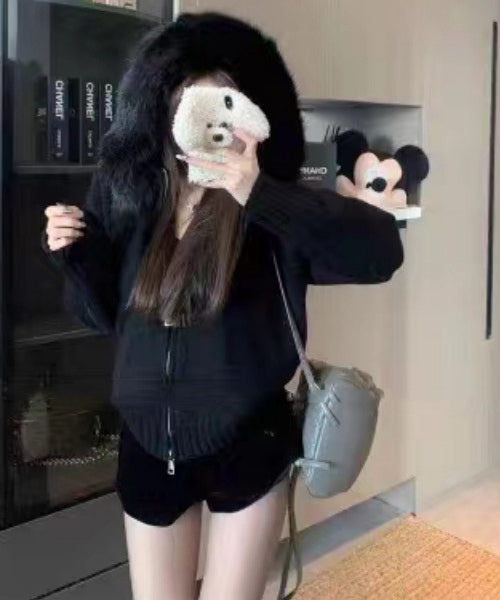 ファーフードニットジップパーカー / 15467