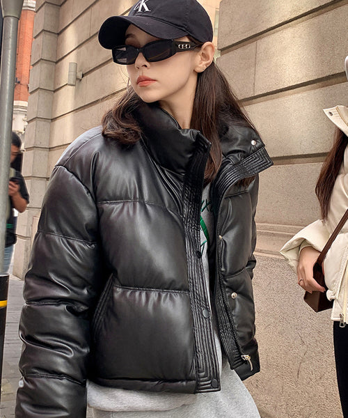 フェイクレザーショートダウンジャケット / 15338