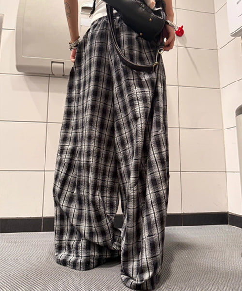 ダブルウエストチェック柄ワイドパンツ / 15558