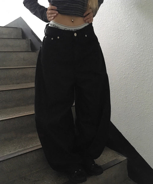 レオパード柄クロス刺繍カーブデニムパンツ / 15561