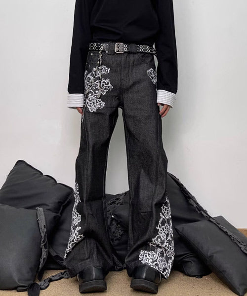 レース柄フレアデニムパンツ / 15669