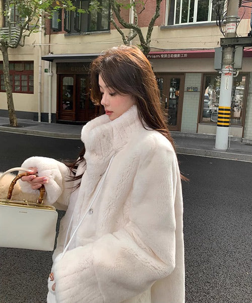 スタンドカラーフェイクファーコート / 15411