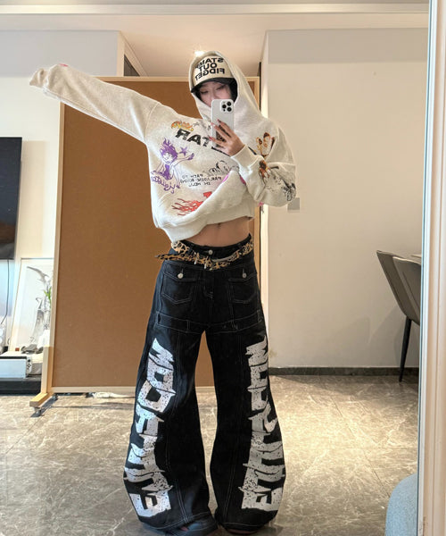 ワイドシルエットペイントロゴデニムパンツ / 15562