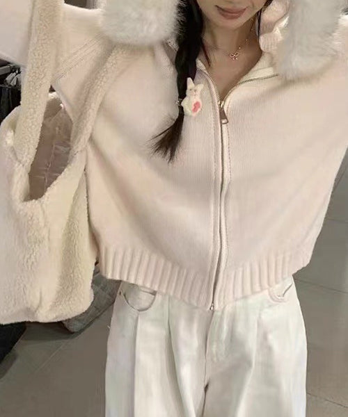 ファーフードニットジップパーカー / 15467