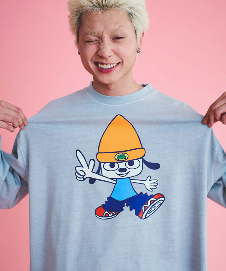 ピースサインパラッパロゴプリントピグメント加工ロンTEE