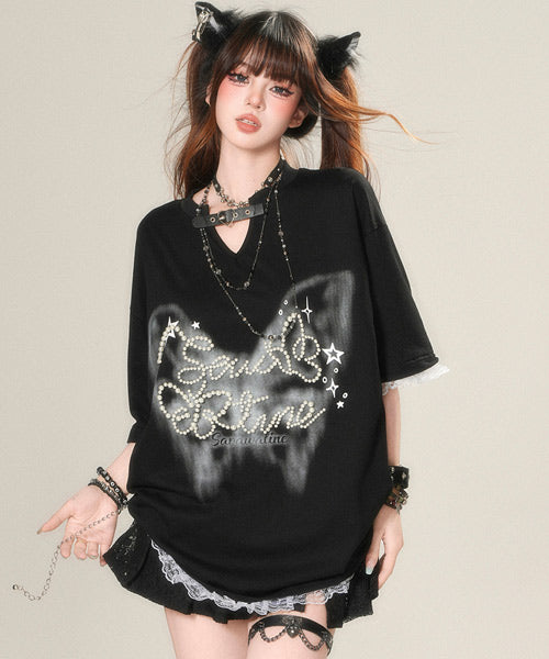 パールロゴレースレイヤード風Tシャツ / 15721