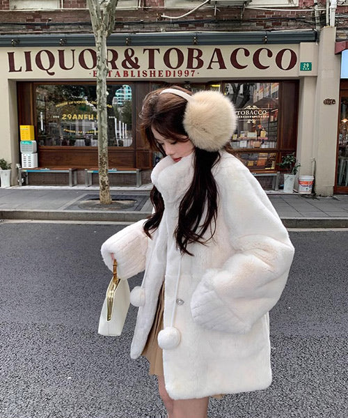 スタンドカラーフェイクファーコート / 15411