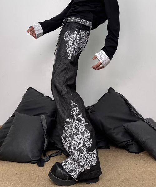 レース柄フレアデニムパンツ / 15669