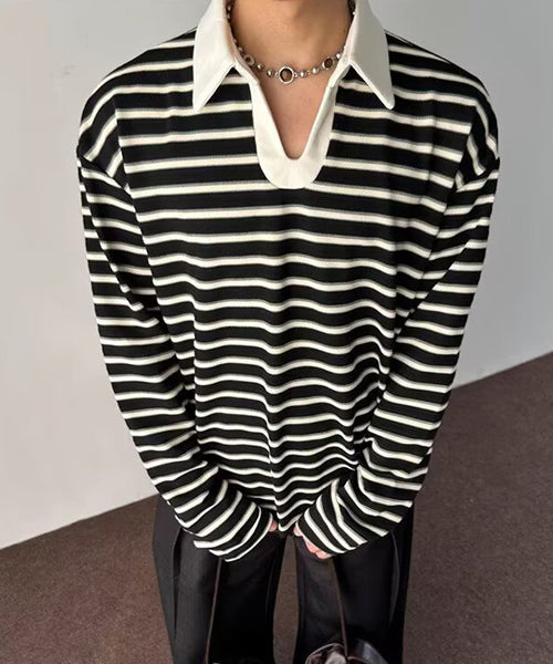 ボーダー柄長袖ポロシャツ / 15746