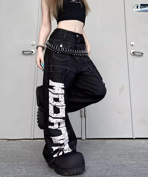 ワイドシルエットペイントロゴデニムパンツ / 15562