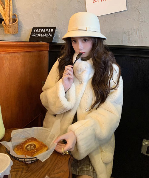 スタンドカラーフェイクファーコート / 15411