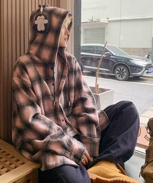 フード付きチェック柄シャツ / 16481