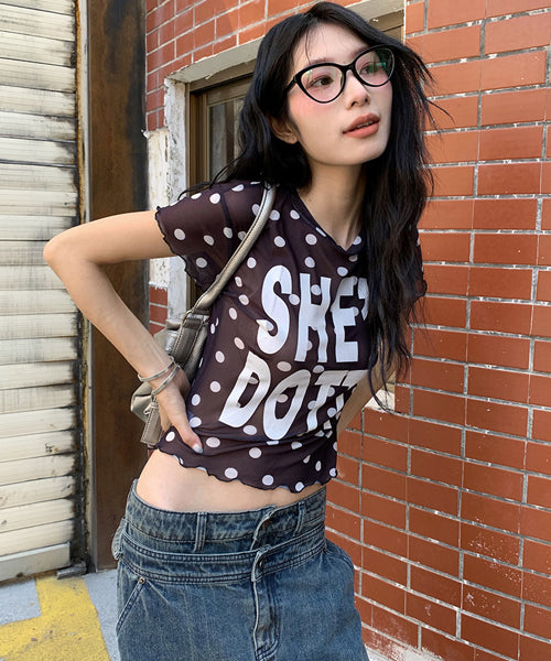 ドット柄シアーTシャツ / 16129