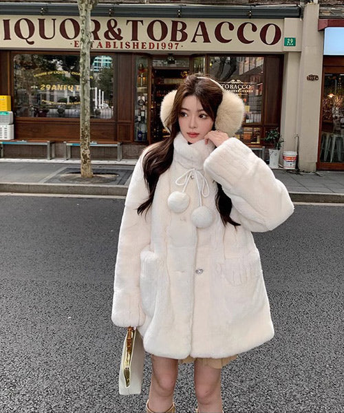 スタンドカラーフェイクファーコート / 15411