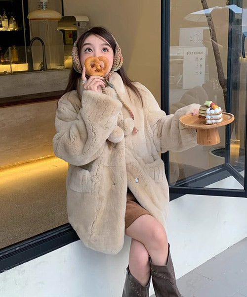 スタンドカラーフェイクファーコート / 15411