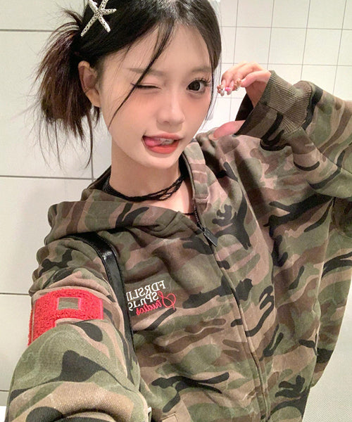 カモフラージュ柄スウェットジップパーカー / 15567