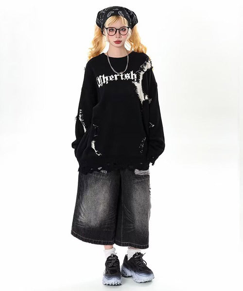 ダメージ加工ロゴニット / 15402