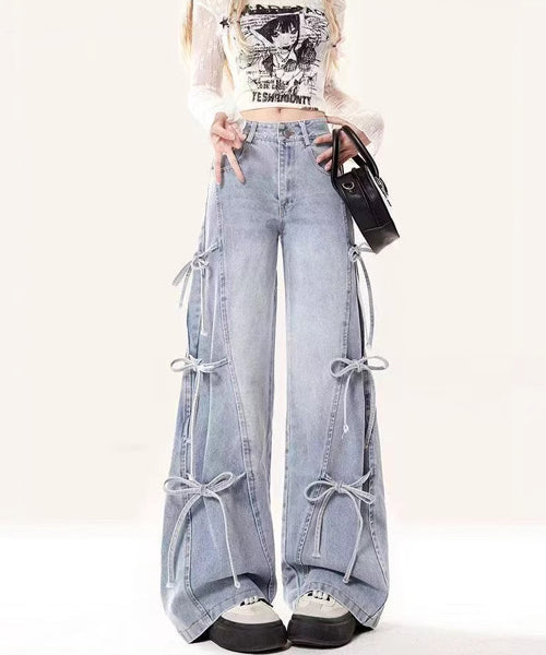 サイドリボンワイドデニムパンツ / 15556