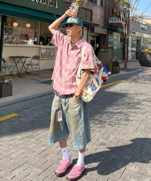 ヴィンテージ加工ハーフデニムパンツ / 16132