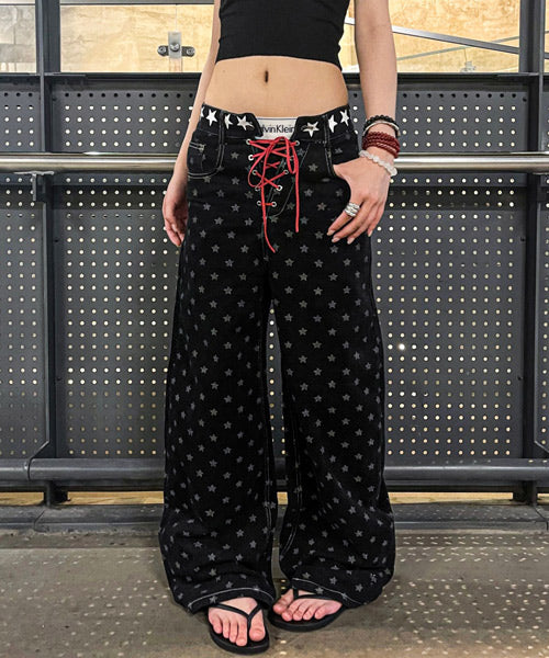 レースアップ星柄ワイドデニムパンツ / 15541