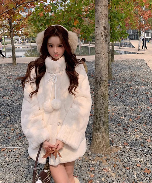 スタンドカラーフェイクファーコート / 15411