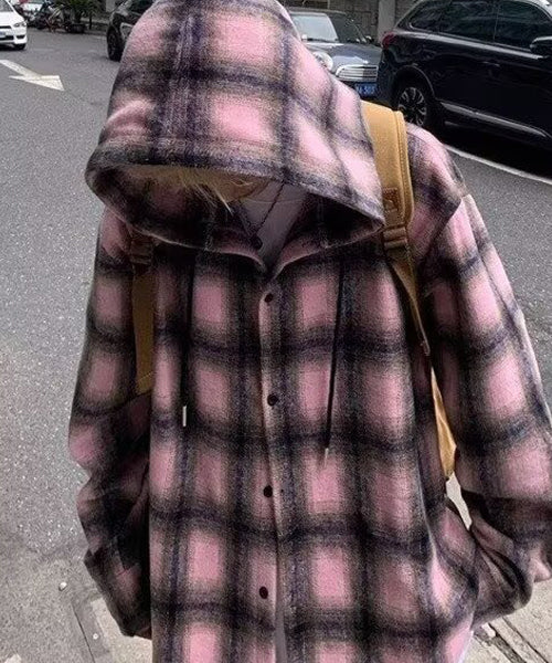 フード付きチェック柄シャツ / 16481