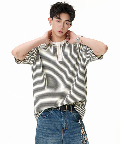 ボーダーヘンリーネックTシャツ / 15957