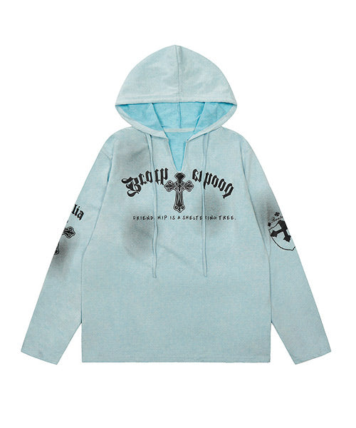 クロスプリントフード付きロンT / 15810