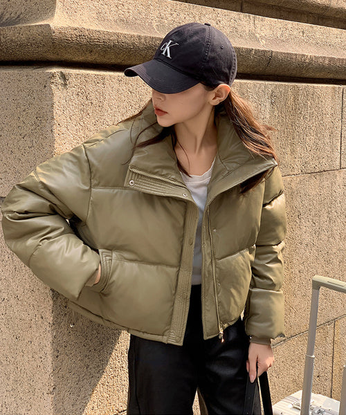 フェイクレザーショートダウンジャケット / 15338