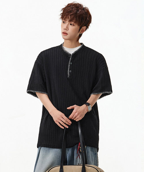 ハンドステッチヘンリーネックTシャツ / 15857