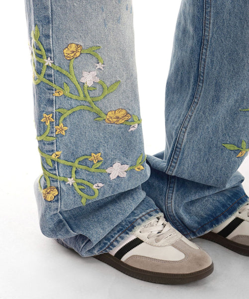 花柄刺繍ダメージ加工デニムパンツ / 15916